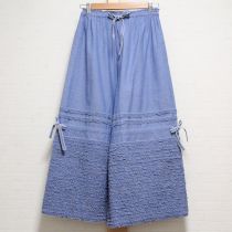 ブルーシャンブレーピコフリルワイドパンツ