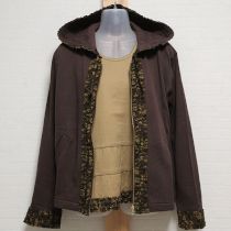 茶系迷彩ピコフリル使いカットソーアンサンブル