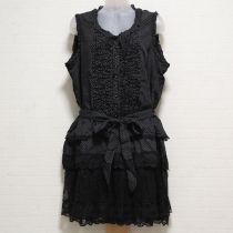 黒ドットフリル段々チュニックブラウス【11号】
