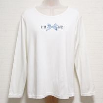 オフ白リボンプリント長Tシャツ