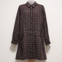 茶系チェックチュニックブラウス【L】
