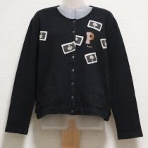 黒パッチ付きカットソーカーディガン【L】