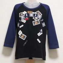 紺×黒ネーム付きロゴパッチTシャツ【3(M)】
