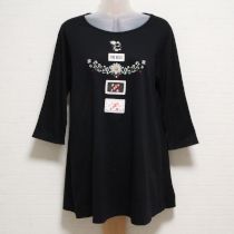 黒クロスステッチ刺繍カットソーチュニック