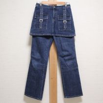 紺タブリエ付きデニムパンツ【L】