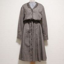 茶系フリル使いグレンチェックワンピース