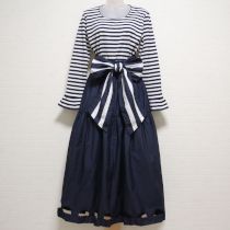 紺×白カットワークスカート&ボーダーカットソーサッシュ付き
