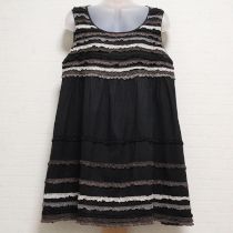 黒配色ピコフリルローンチュニックブラウス