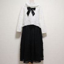 白×黒総ピコフリルブラウス&チュールレーススカート黒リボン付き