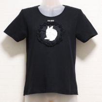 黒白うさぎ刺繍アップリケTシャツ【M】