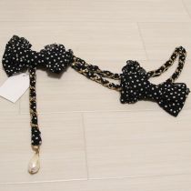黒ドットリボン付き通しリボンチェーンベルト