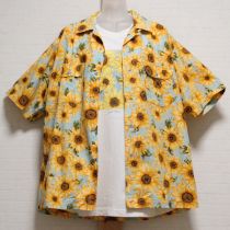 ブルー系ひまわりプリントシャツ&Tシャツ【M】