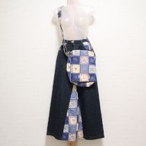 紺パッチワーク小花ptスカート&ショルダーバッグ【L】
