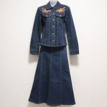 紺苺刺繍デニムジャケット&スカート【M】