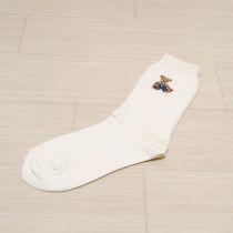 オフ白オーバーオールくま刺繍ソックス