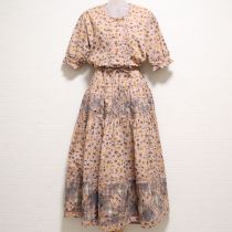 ピンク小花pt×チェックパッチワークワンピース
