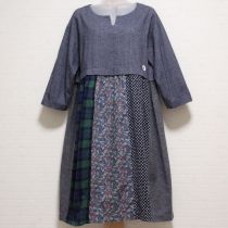 紺パッチワークワンピース