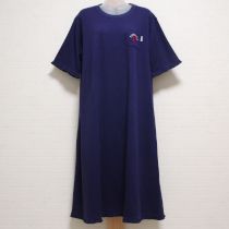 紺ロゴ刺繍フリル使いスウェットワンピース
