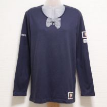 紺ギンガムリボン長Tシャツ【L】