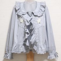 ブルーグレーライラック刺繍オーバーブラウス