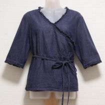 紺ソフトデニムカシュクールブラウス【L】