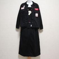 黒ワッペンシャツジャケット&サロペットスカート