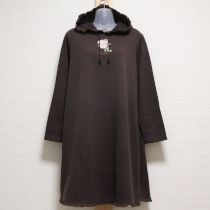 こげ茶ブッシュローズ刺繍フーディチュニック