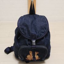 紺コサージュくま刺繍デニムリュック