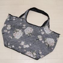 黒×白野薔薇ギンガム柄エコバッグ