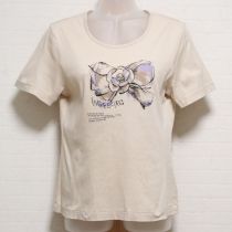 ベージュリボンカメリアプリントTシャツ【M】