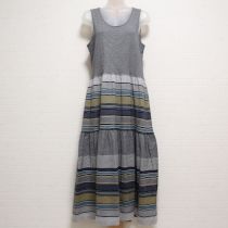 グレー×ブルー系マルチボーダーカットソーワンピース