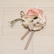 ピンク系リボン付き薔薇ブーケコサージュ
