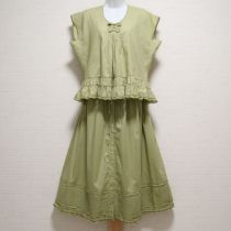 【ゆったり】薄荷系ピコフリルローンブラウス&スカート