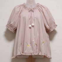 ピンクたんぽぽ刺繍スモックブラウス