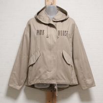 ベージュロゴ刺繍入りモッズコート