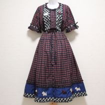 紺系スコッチテリア刺繍タータンチェックワンピース