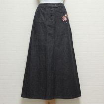 黒イングリッシュローズ刺繍デニムスカート【M】