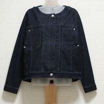 ネイビーストレッチデニムノーカラージャケット【4(11号)】