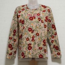 ピンク野薔薇プリント長Tシャツ