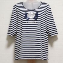 紺×白ボーダースパンコールリボンカメリアTシャツ【13号】