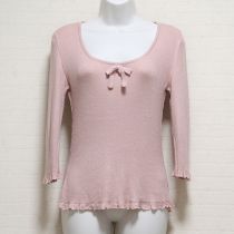 ピンク飾り編み使いリブニットセーター【M】