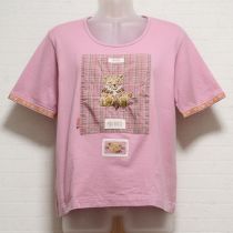 ピンク宝石くま刺繍ゼッケンTシャツ【L】