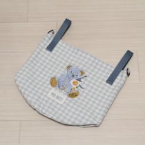 水色×白ギンガムくま刺繍チェックバケツバッグ