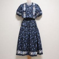 ブルー系花唐草ptパッチワークワンピース