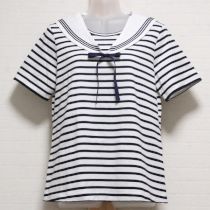白×紺セーラー襟ボーダーTシャツ【3(M)】