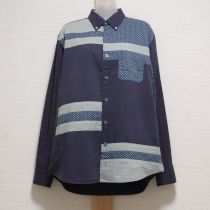 青ドットパッチワークシャツ【L】