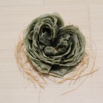 カーキ系ハート薔薇藁付きコサージュ