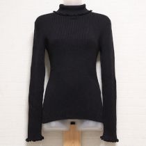 黒レース使いロゴ刺繍リブタートルセーター【M】