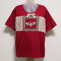 赤白つめ草パッチワークTシャツ【M】