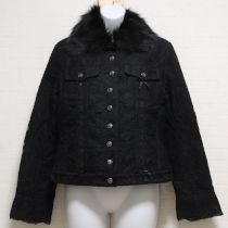 黒ファー付きGジャン風レースジャケット【L】